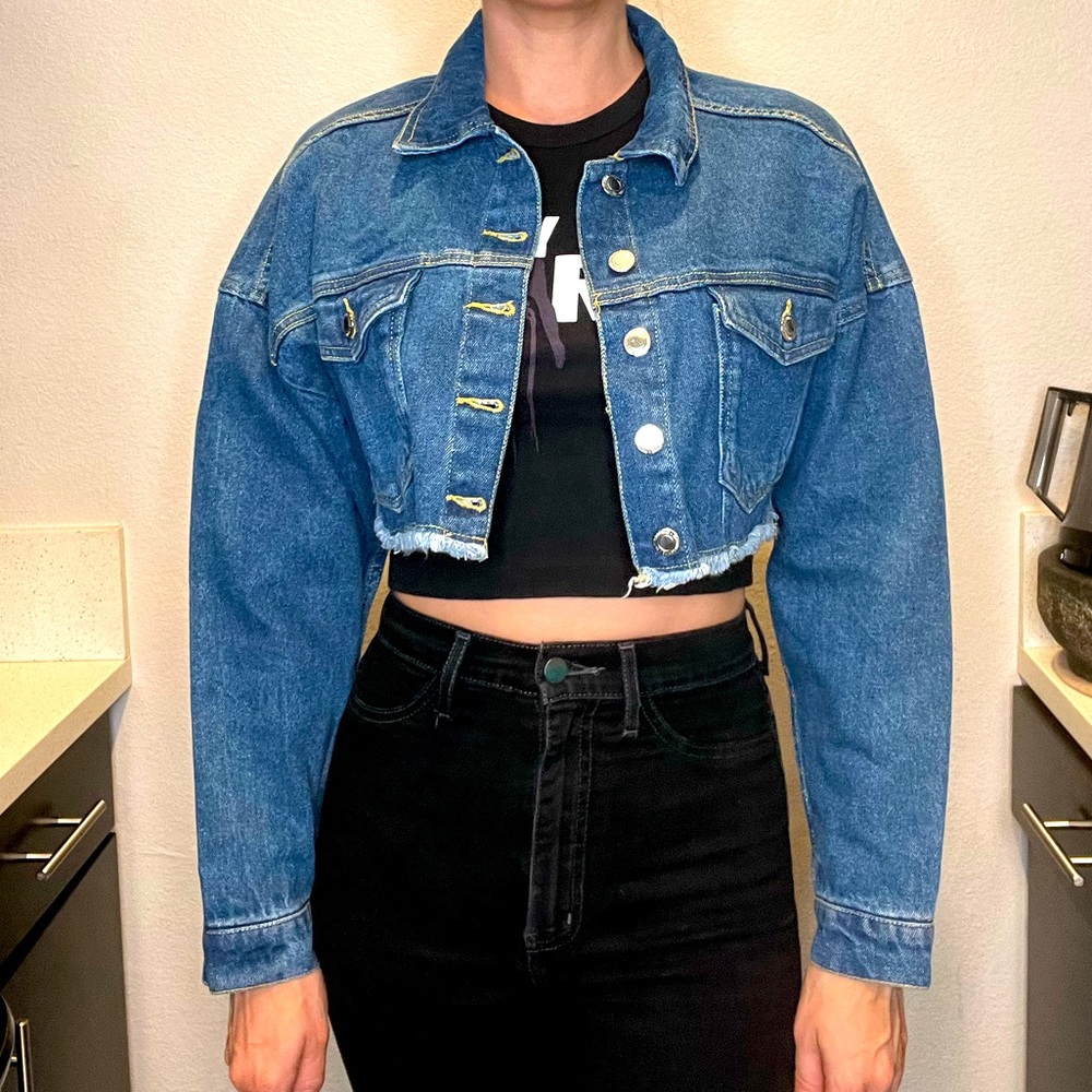 cropped jeans jacket women Size 6